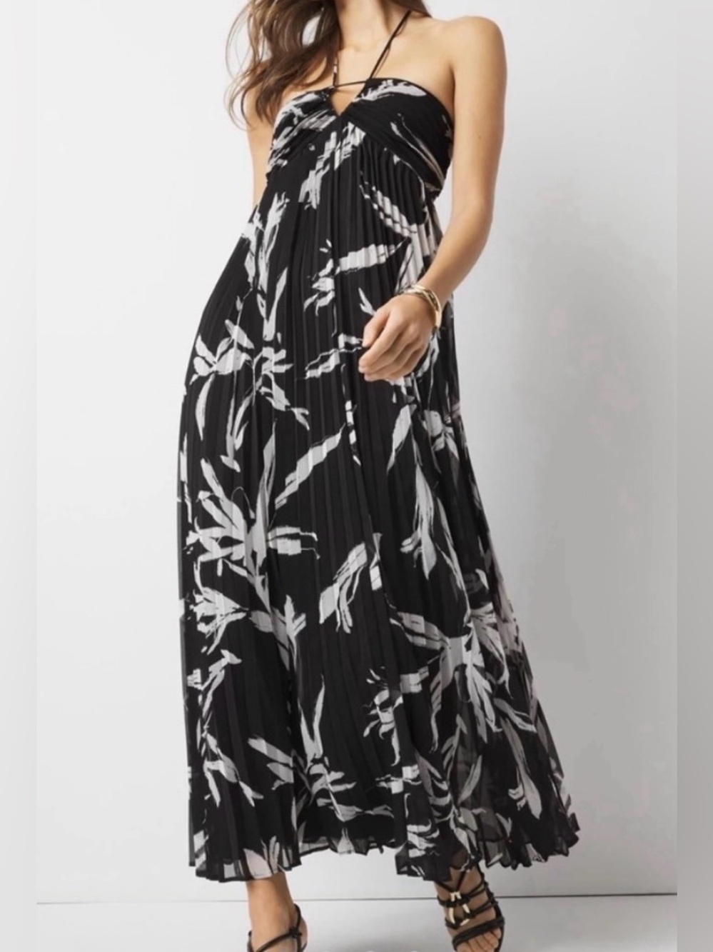 White House Black Market spaghetti strap halter top Pleated Maxi Dress